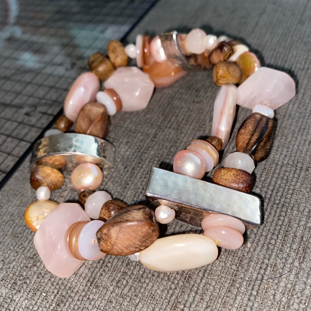 Timeless rose quartz, wooden bead accent bracelet